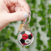 サッカー赤白黒鍵リング キーホルダー (手)