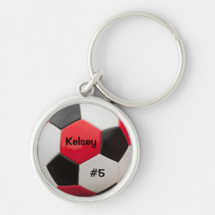 サッカー赤白黒鍵リング キーホルダー