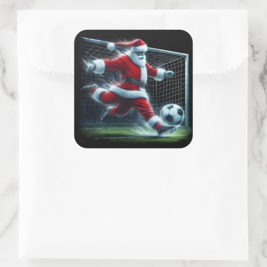 サッカー蹴のサンタがフェスティバルの試合中に スクエアシール (バッグ)