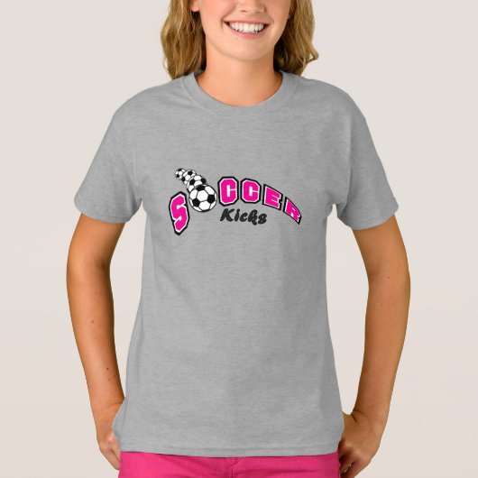 サッカー蹴 – ホットピンク Tシャツ (正面)