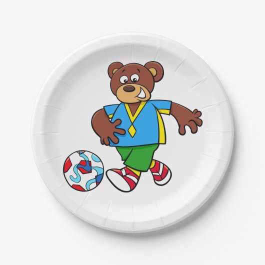 サッカー遊の熊のスポーツ衣装 ペーパープレート (正面)