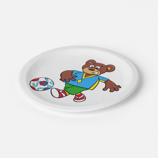 サッカー遊の熊のスポーツ衣装 ペーパープレート (アングル)