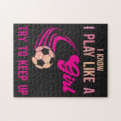 サッカー遊：女の子のように、起き上がるように保す。 ジグソーパズル (横)