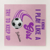 サッカー遊:女の子のように、起き上がるように保す。 ジグソーパズル (横)