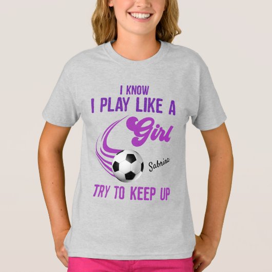 サッカー遊：女の子のように、起き上がるように保す。 Tシャツ (正面)