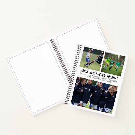 サッカー選パーソナライズされた手チームの写真コラージュ ノートブック (内部)