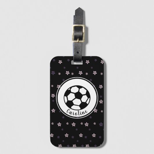 サッカー選手かわいいスター柄の女パーソナライズされたの子 ラゲッジタグ (正面縦)