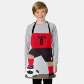 サッカー選手かわいい赤名前をカスタムするナンバーカラー エプロン (着用した状態)