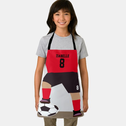サッカー選手かわいい赤名前をカスタムするナンバーカラー エプロン (インサイチュ)