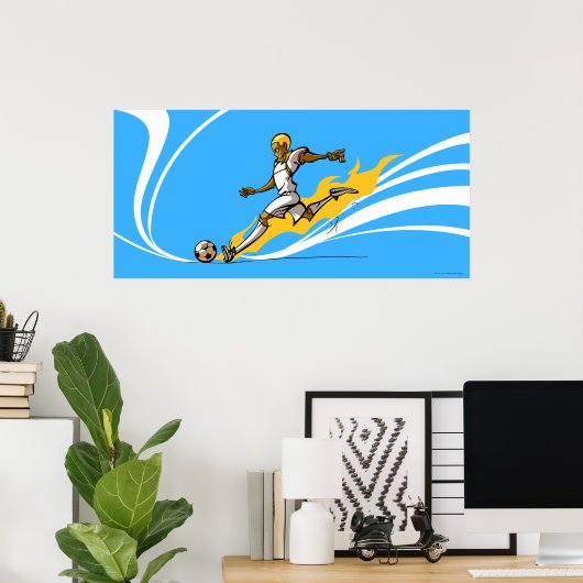 サッカー選手がサッカーボールを蹴った ポスター (ホームオフィス)