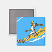 サッカー選手がサッカーボールを蹴った マグネット (正面/裏面)