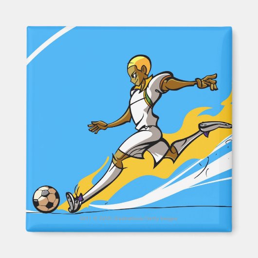 サッカー選手がサッカーボールを蹴った マグネット (正面)