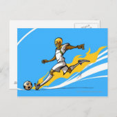 サッカー選手がサッカーボールを蹴る ポストカード (正面/裏面)