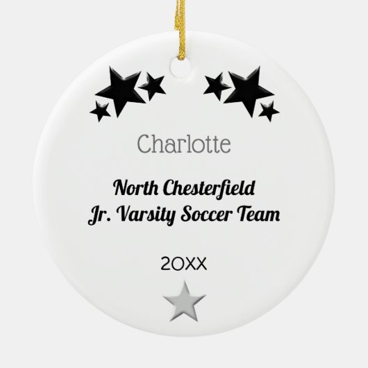 サッカー選手が白黒で輝く セラミックオーナメント (裏面)