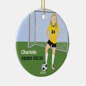 サッカー選手が黄色と黒でブロンド セラミックオーナメント (右)