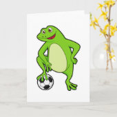 サッカー選手としてサッカーボールを持つカエル カード (黄色い花)