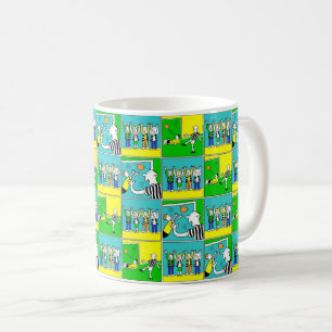 サッカー選手とファンのおもしろいイラストレーション コーヒーマグカップ