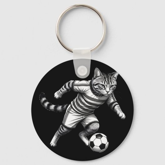 サッカー選手と猫好きのための面白い猫サッカー キーホルダー (正面)