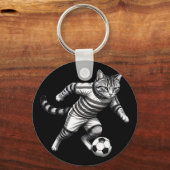 サッカー選手と猫好きのための面白い猫サッカー キーホルダー (正面)