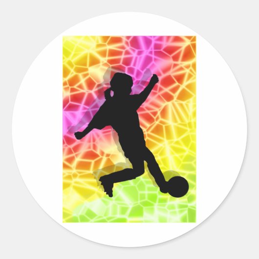 サッカー選手と蛍光モザイク ラウンドシール (正面)