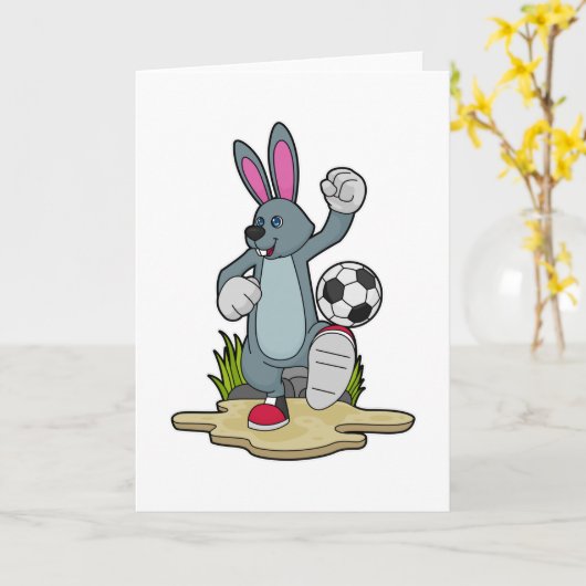 サッカー選手のウサギとサッカーボール カード (黄色い花)