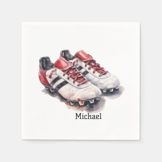 サッカー選手のコーチシューズ現実的な名前/イニシャル スタンダードカクテルナプキン (正面)