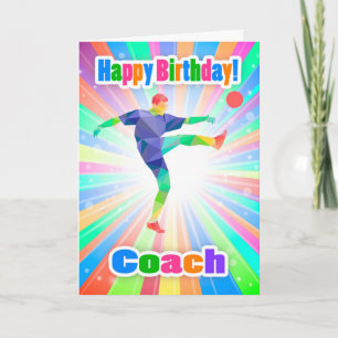 サッカー選手のコーチ誕生日カラフル抽象芸術 カード