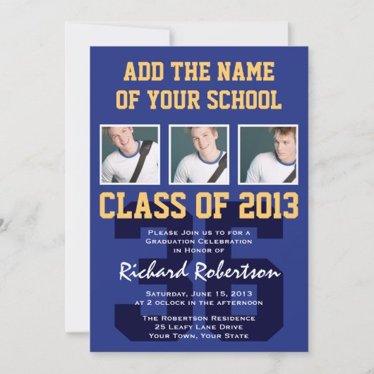 サッカー選手のスポーツ卒業式統一番号 招待状 (正面)