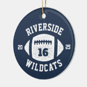 サッカー選手のネービーブルーチームの写真の祝日 セラミックオーナメント (左)