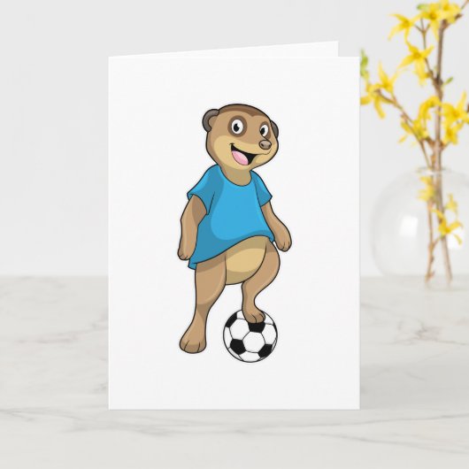 サッカー選手のミーアキャットとサッカーボール カード (黄色い花)