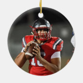 サッカー選手の写真は白黒クリスマス セラミックオーナメント (裏面)
