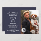 サッカー選手の写真卒業発表 招待状 (正面/裏面)