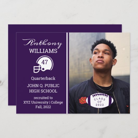 サッカー選手の写真卒業発表 招待状 (正面/裏面)