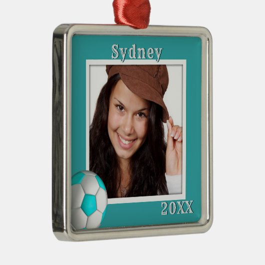 サッカー選手の写真名娘クリスマス メタルオーナメント (右)