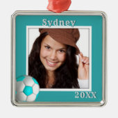 サッカー選手の写真名娘クリスマス メタルオーナメント (正面)