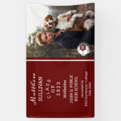 サッカー選手の写真，濃い赤の卒業旗 横断幕 (縦)