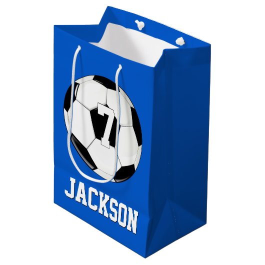 サッカー選手の名前をカスタムする&ジャージーナンバースポーツ ミディアムペーパーバッグ (正面アングル)