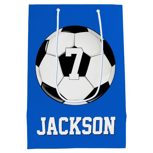 サッカー選手の名前をカスタムする&ジャージーナンバースポーツ ミディアムペーパーバッグ (裏面)