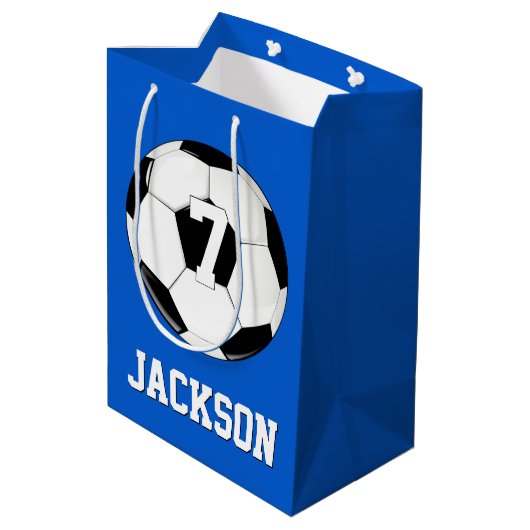 サッカー選手の名前をカスタムする&ジャージーナンバースポーツ ミディアムペーパーバッグ (裏面アングル)