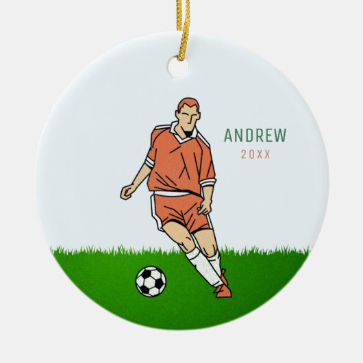 サッカー選手の子供の名前の年を更新 セラミックオーナメント (正面)