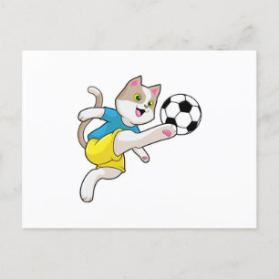 サッカー選手の猫とサッカーボール ポストカード