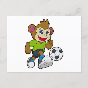 サッカー選手の猿とサッカーボール ポストカード