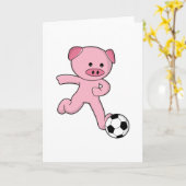 サッカー選手の豚とサッカーボール カード (黄色い花)