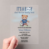 サッカー選手の赤ちゃんシャワーを心待ちにしている男の子だ アクリル招待状 (インサイチュ (ポータブル))