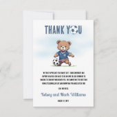 サッカー選手の赤ちゃんシャワーを心待ちにしている男の子だ サンキューカード (正面)