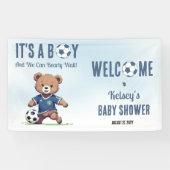 サッカー選手の赤ちゃんシャワーを心待ちにしている男の子だ 横断幕 (横)