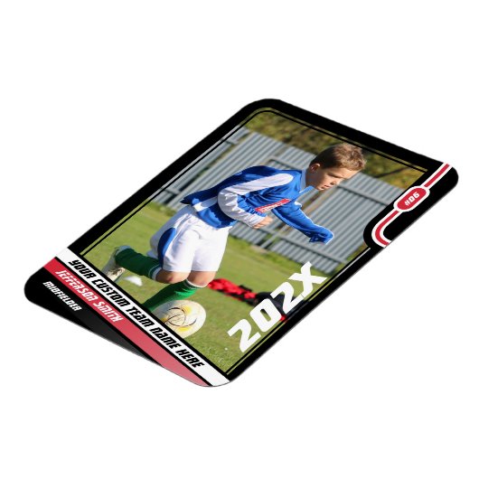 サッカー選手の黒い赤のトレーディングカード マグネット (左側)