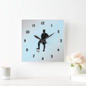 サッカー選手の黒番 スクエア壁時計 (ホーム)