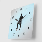 サッカー選手の黒番 スクエア壁時計 (傾斜)