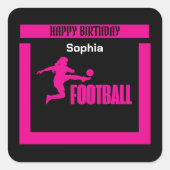 サッカー選手ガール、誕生日ガールチーム スクエアシール (正面)